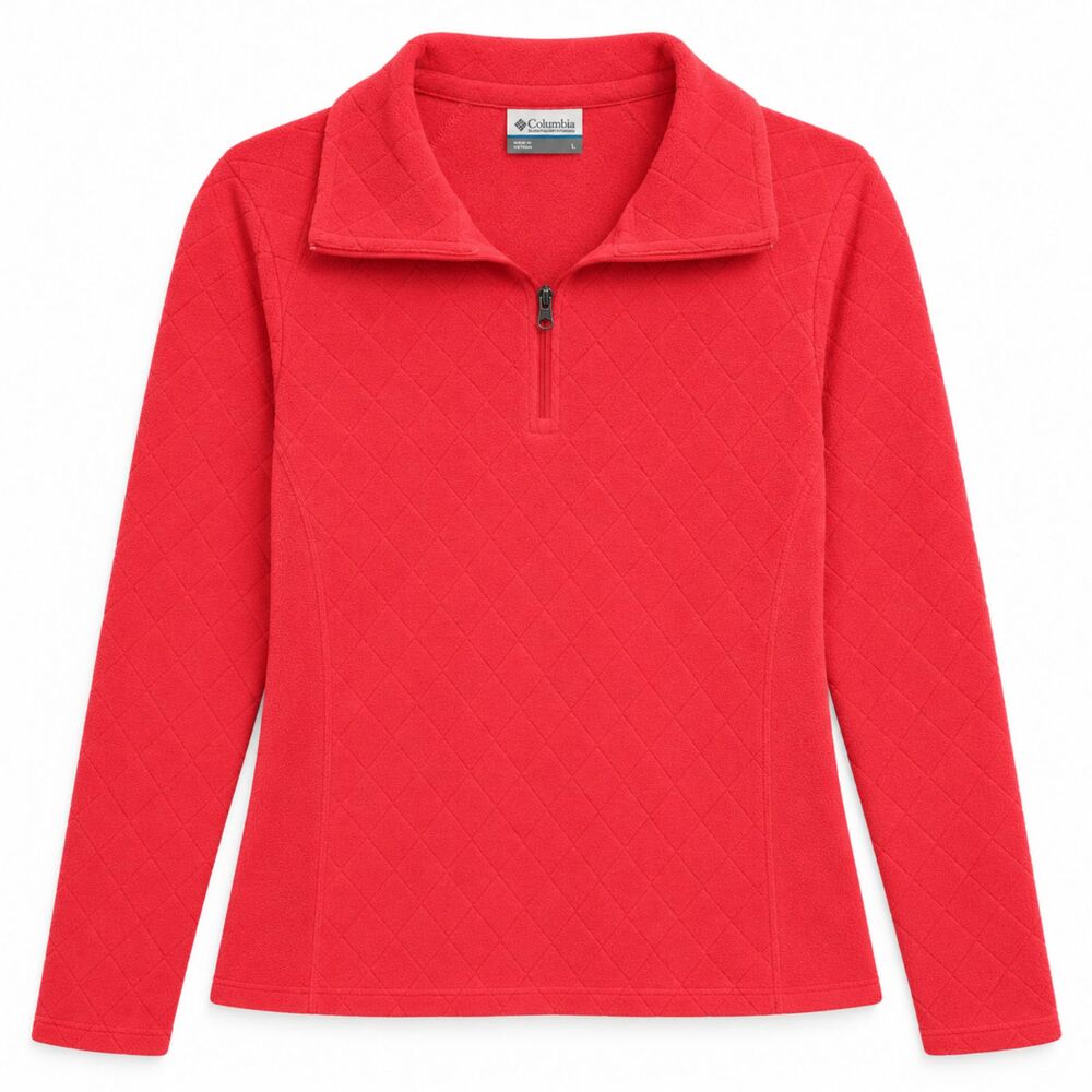 Columbia Women's Pink Lightweight Quilted Fleece Quarter-Zip Pullover Size Large
